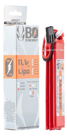 Airsoft baterie B.O. LIPO 11.1 V 1300 mAh 25 C 3 sticks 3S