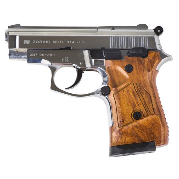 Plynová pistole Atak Zoraki 914 Auto, chrom, kal. 9 mm, pažba dřevo