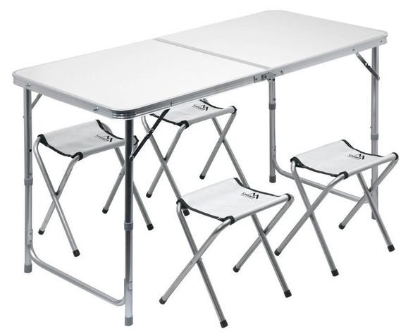 Stůl kempinkový DOUBLE teleskopický šedý + 4 židle